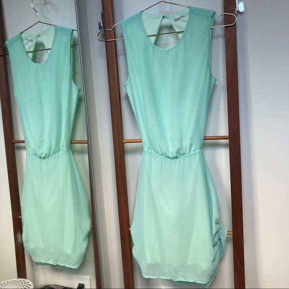 TOBI Backless Aqua Turquoise Chiffon Summer Dress w Ruched Sides - Picture 3 of 6